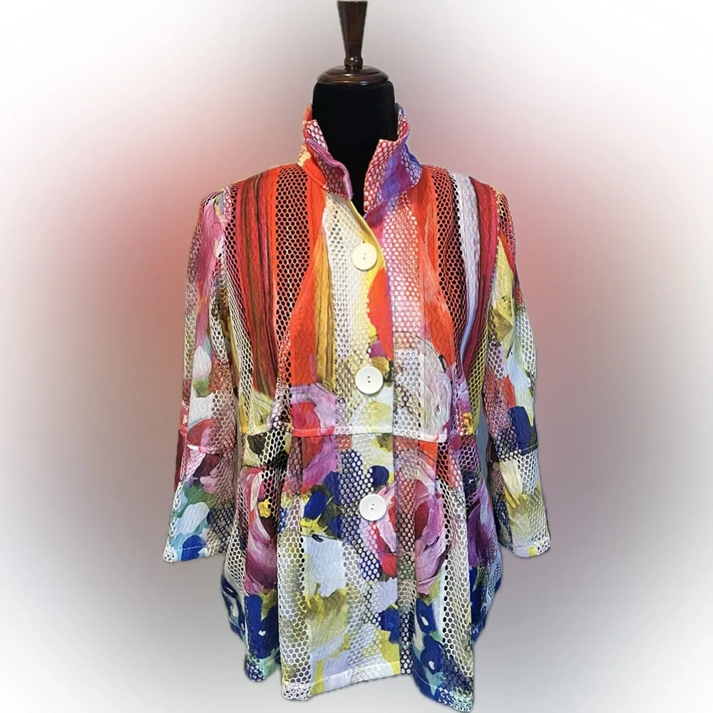 Damee Textured Printed Mesh Blouse Jacket size S - Picture 2 of 16